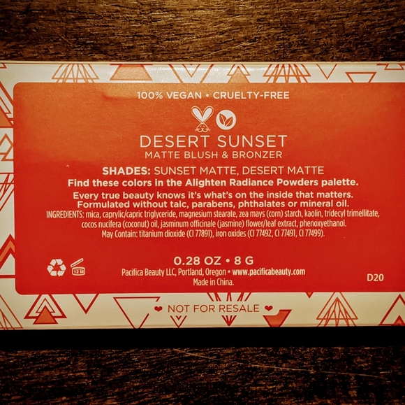 Pacifica Desert Sunset matte blush & bronzer 100% Vegan & cruelty free. - Picture 3 of 6